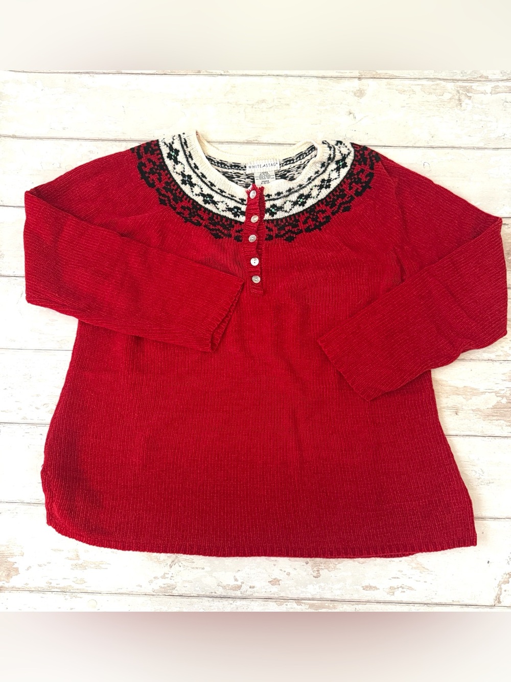 White Stag Women’s Medium Red Knit Henley Pullover Sweater Holiday Christmas